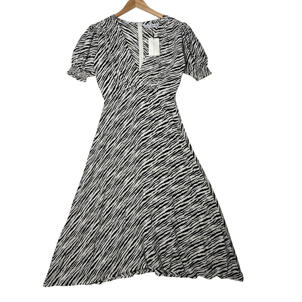 NWT Faithfull The Brand Marie Louise Midi Dress Blance Animal Print sz 2/XS Boho